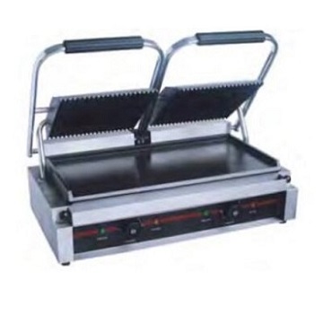 Serv-Ware Double Electric Panini Grill - Grooved Top, Flat Bottom